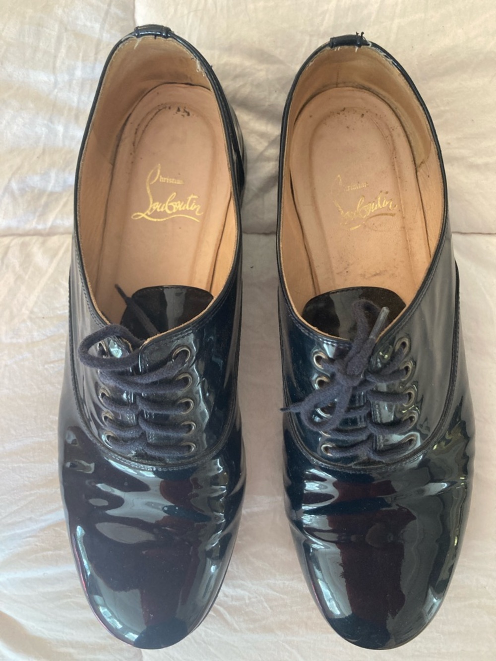 Christian Louboutin Navy Blue Patent Leather Oxford Flats - Picture 2 of 5